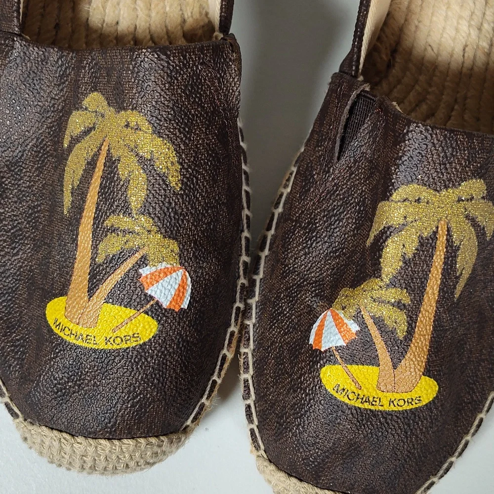 Michael Kors Kendrick‎ tropical palm tree slip on espadrilles 8.5